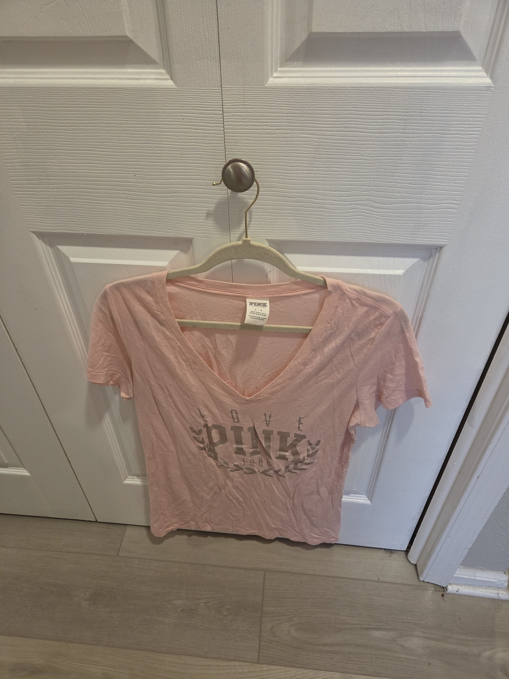 PINK Victoria's Secret Light Pink V-Neck Logo Tee